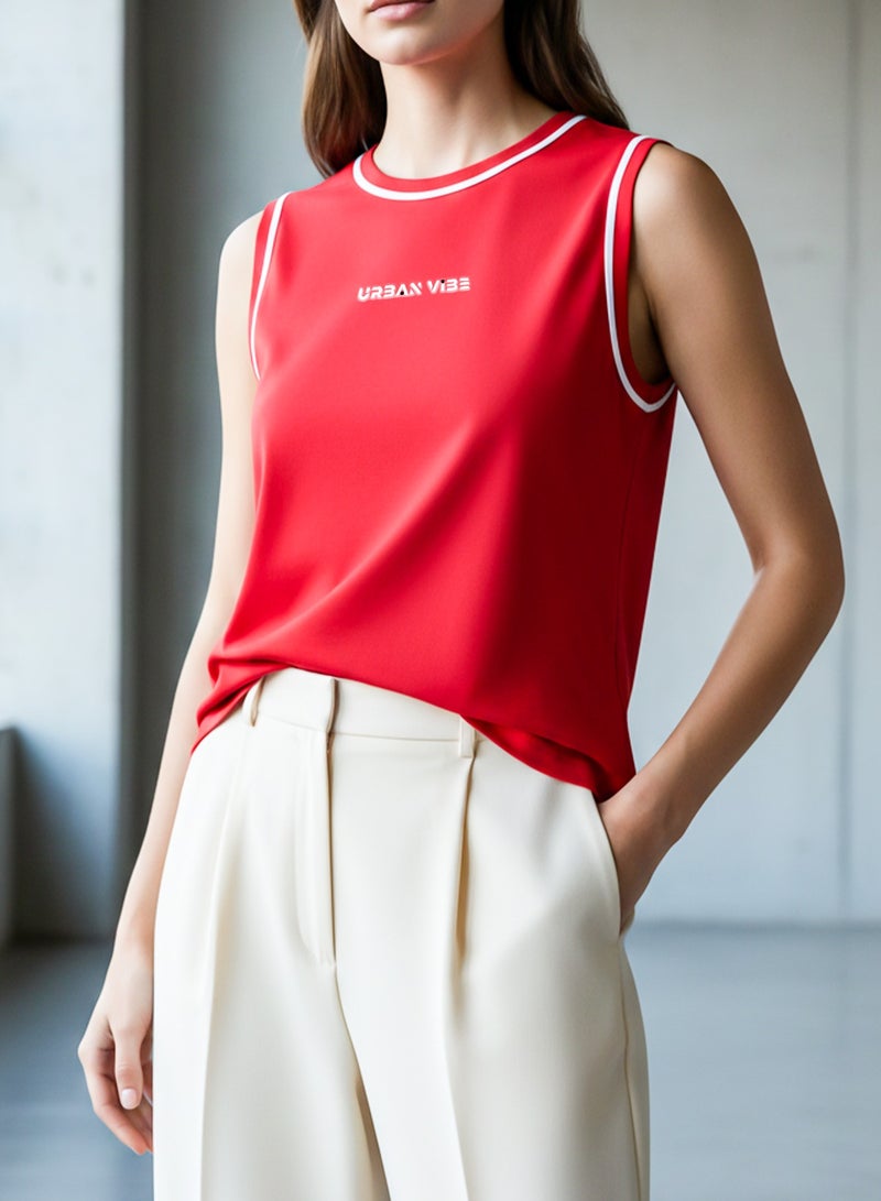 Selecta Now Ladies Sleeveless Cotton T-Shirt Red Breathable Contrast Piping Tank Top Soft Stretchable Women’s T Shirt - Image 1